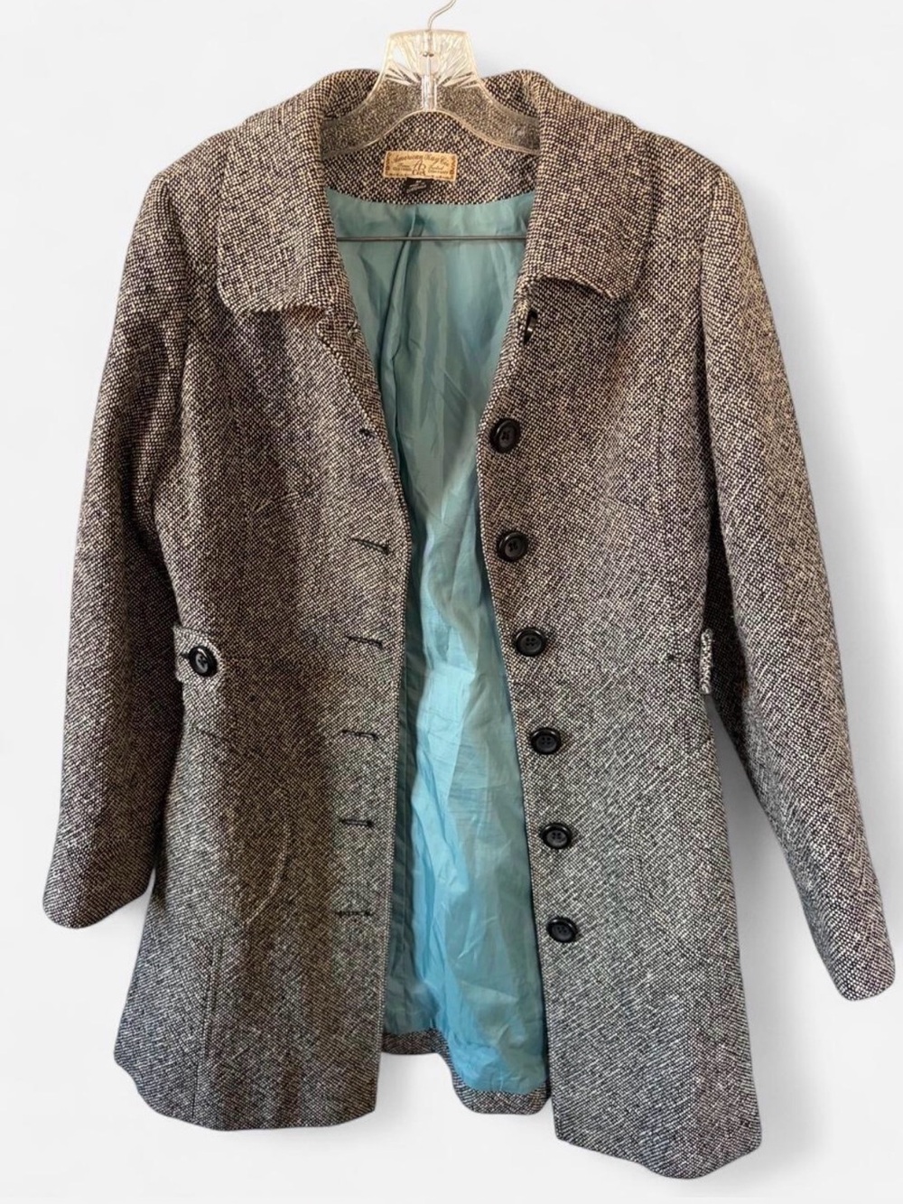 American Rag Gray Tweed Pea Coat with Teal Lining